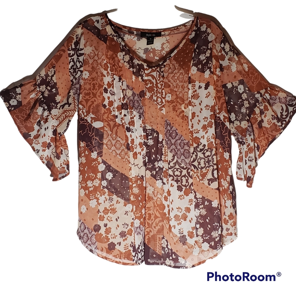Style&Co medium sheer geometric floral print blouse.084 - Picture 1 of 5